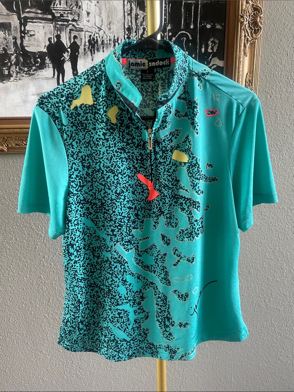 jamie sadock Teal and Black Patterned Top golf top